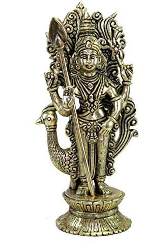 eSplanade Skulptur Lord Karthikeya Karthik Subramanya Murugan Murti Idol aus Messing, Höhe 24,8 cm