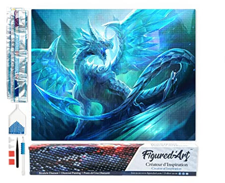 Figured'Art Diamond Painting Erwachsene 40x50cm Ganze Leinwand gerollt Drachen 5D Bilder Eckige Steine - DIY Set Basteln