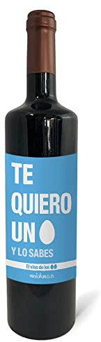 Regalo original. Botella de vino tinto Te quiero un huevo. 75cl.