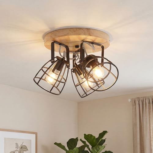 Licht-Erlebnisse Deckenspot verstellbar Holz Metall Schwarz, 3 x E14, B: 27 cm, Strahler für Wohnzimmer Flur Schlafzimmer Küche, ohne Leuchtmittel
