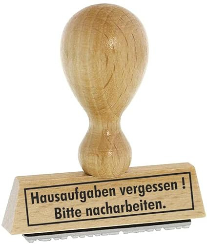 Lehrer-Stempel – Hausaufgaben vergessen! Bitte nacharbeiten - von Kaufhaus 2010 aus Holz & Gummi, zum Bestempeln von Schriftstücken aller Art.