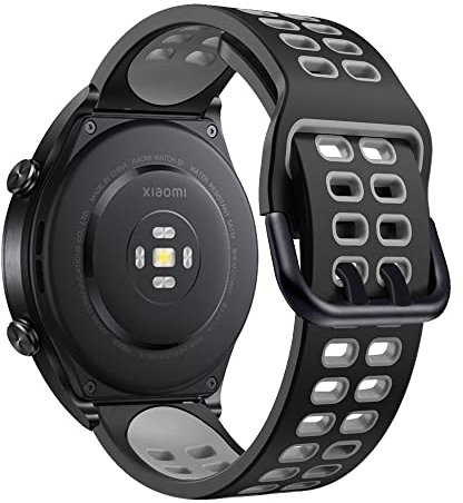 Niboow 22mm Bracelet pour Xiaomi Watch S4 / S3 / 2 Pro / S1 / S1 Active, Sport Silicone Sangle, Respirant Réglable Double Trou Bracelet pour Xiaomi Mi Watch - Noir/Gris