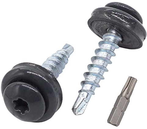 SKIR'CO Lot de 200 vis de toiture en métal, 4,8 x 28 mm, vis autoforeuses peintes avec rondelles EPDM, vis Torx en tôle (gris anthracite RAL 7016)