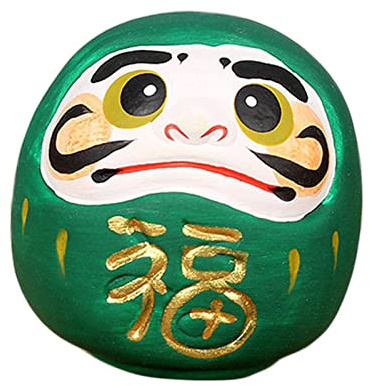 Milageto Daruma-Puppe im traditionellen japanischen Stil, kreative Ornament-Sammler-Keramik-Kunstfigur für Tisch-Bücherregal-Restaurant-Café-Büro, GRÜN