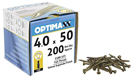 OPTIMAXX Torx Drive Woodscrews - 4.0 x 50mm - Box of 200 - Zinc - Double Reinforced Collar With Countersink - Razor Sharp Saw-Tooth Formation