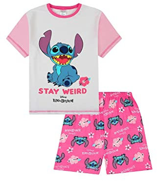 Disney Lilo and Stitch Stay Weird Pyjama court pour femme Rose/blanc, rose, 14-16