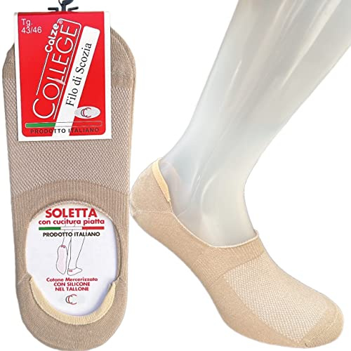 Infinity - 12/6 Paia Calze Fantasmini Uomo con Tecnologia Antiscivolo, Calze Filo di Scozia Uomo Corte in Puro Cotone Elasticizzato, Calzini Invisibili Ideali per Mocassino Made in Italy