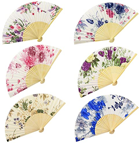 ZIOYA 6 Stück Bambus Faltbare Fächer Handfächer Handheld Faltfächer für Damen Holz Geschnitzten Bambus Faltfächer Chinesischen Stil Hand Fächer für Wanddekoration Geschenke Hochzeit