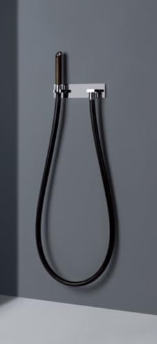 Gessi Water Tube Kneipp, Kneipp-Schlauch schwarz, Holz-Brause, Version mit Brausehalter und Wandanschlussbogen, 32961, Farbe: Chrom