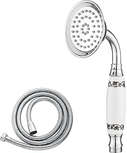 Maynosi Ducha de Baño Clásica, Ducha de Mano Estilo Teléfono Tradicional, Ducha de Mano con Mango de Cerámica Retro, Duchas Victorianas con Rociador de Lluvia y Manguera de 1.5M, Cromo-B