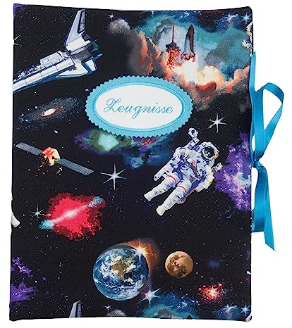 bettina bruder - Zeugnismappe DIN A4 - innen 30 Sichthüllen - Astronaut Weltraum Universum Kosmos Weltall schwarz bunt türkis