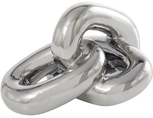 Deco 79 Keramikkette, dekorative Skulptur, 3 Glieder, Heimdekoration, Akzentfigur, 27,9 x 17,8 x 15,2 cm, Silber