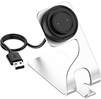 Base di ricarica di ricambio compatibile con Amazfit Bip 5/Bip3 pro/Bip3/GTR2/GTS4 Mini/T-Rex pro/GTS2 Smart Watch con cavo di ricarica USB (argento)