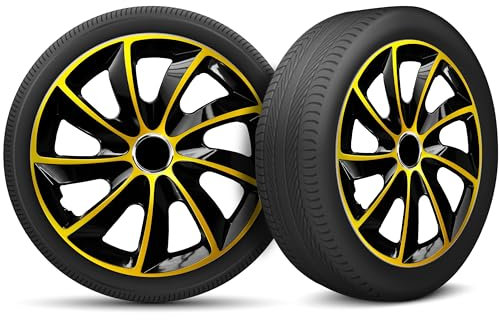 Radkappen 16 Zoll Radzierblenden 4er Set passend für alle Stahlfelgen - Einstellbarer Sicherungsring - Schwarz Gold