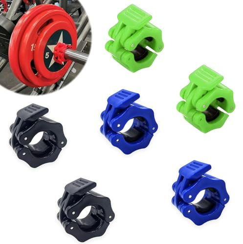 JSUOEO 6 PCS Barbell Clips, 1 Inch/2.5CM Non-Slip Quick Release Barbell Collars Weight Bar Clamps Clips Weightlifting Training Locks Clamp (3 colors)