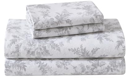 Laura Ashley Bettwäsche-Set für Queensize-Bett, Baumwoll-Flanell-Bettwäsche, gebürstet für zusätzliche Weichheit und Komfort (Vanessa-Grau, Queen)