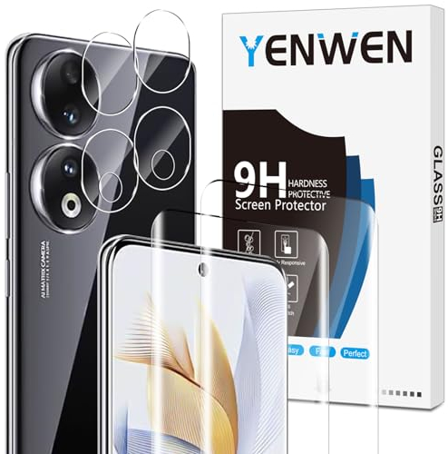 Yenwen Verre Trempé pour Honor 90, 2 Pièces Film Protection écran et 2 Pièces Caméra Arrière Protecteur, Anti Rayures - Dureté 9H Glass - Sans Bulles