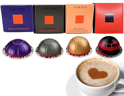 Ambience Products Vertuo Coffee Capsules Decaffeinated Assortment - Melozio, Fortado, Altissio & Gran Lungo Half Caffeinato Sweet & Velvety Experience