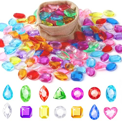 MARFOREVER Edelsteine für Kinder, 150 Stück Acryl Diamanten Toy Gems Große Edelsteine Diamanten Bunt Kinder Spielzeug Diamantkristalle Deko für Hochzeit Vase Tischdeko Piraten Schatzsuche