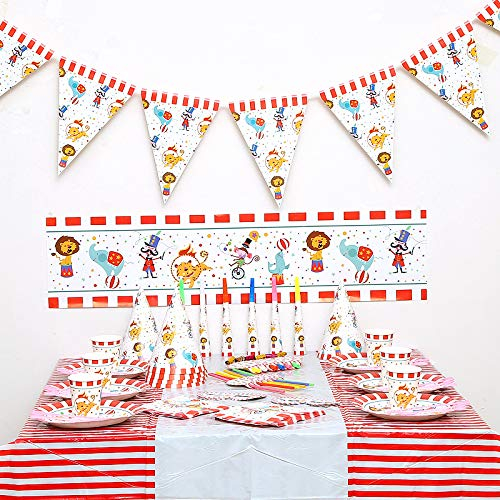 Accessoires de fête de cirque de carnaval, assiettes à thème de carnaval, tasses, serviettes, nappe de carnaval rouge et blanche pour fêtes prénatales et enfants, anniversaire, accessoires de fête de