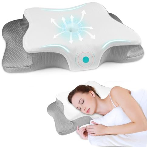 QIUBABYO Nackenstützkissen für Nacken und Schulter, konturiertes Memory-Foam-Kissen, ergonomisches Nackenstützkissen für Seiten-, Rücken- und Bauchschläfer mit Kissenbezug