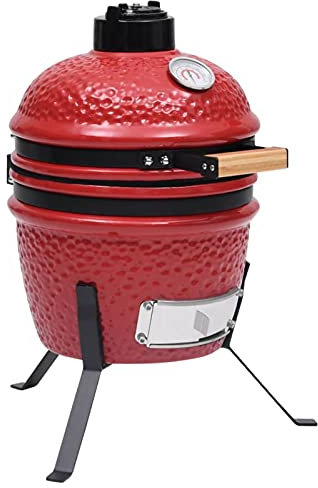Tidyard 2-in-1 Kamado Barbecue Grill BBQ Grill Ceramic Barbecue Grill Outdoor Charcoal BBQ Smoker Ceramic 56 cm Red Outdoor Grills Garden