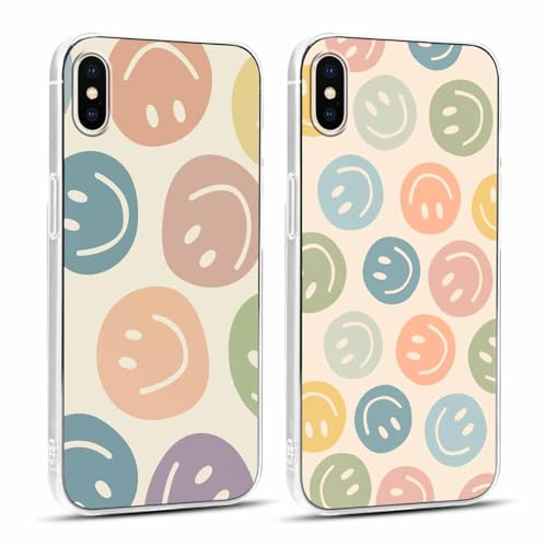 Foonary 2 Stück Transparent Hülle für Apple iPhone X/iPhone XS 5,8, Handyhülle mit Frauen Mädchen Aesthetic Smiley Muster Motiv Design Case, Silikon Schutzhülle Cover für iPhone X/XS, Smiley 01