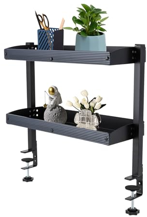 SuhoFutus Schreibtisch, Clamp-on Schreibtisch Organizer 2 Ebenen Regal - Platzsparende, Schreibtisch Regal mit Klemmvorrichtung für Standing Desk, 44 * 39.3 * 15.3 cm, Schwarz, Tischzubehör