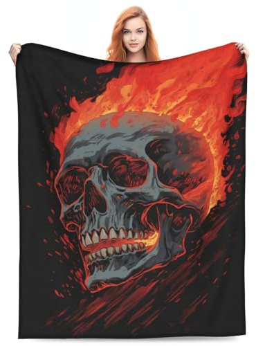 KWQDOZF Gothic Skull on Fire Decke, Geschenke für Erwachsene, Frauen, Männer, Skelett-Flanell-Überwurf, Decke, weich, flauschig, leicht, für Heimdekoration, Couch, Bett, Sofa, 152,4 x 127 cm