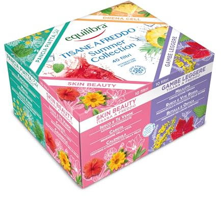 Equilibra, Cofanetto Summer Collection, Tisane Fredde Confezione Regalo, 40 Bustine, 4 Diverse Tisane, Tisane Pancia Piatta Cold, Skin Beauty, Gambe Leggere, Drena Cell, Idea Regalo