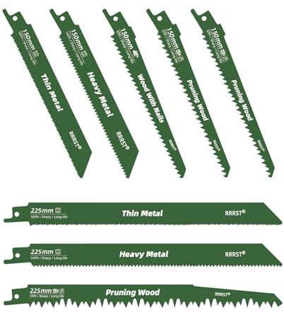 RRRST Set di 8 Lame per Sega Universale per Taglio di Legno e Metallo, 7 Tipi Diversi di 150mm e 225mm Lame per Sega Con Custodia Rrganizzativa, Facile e Durevole