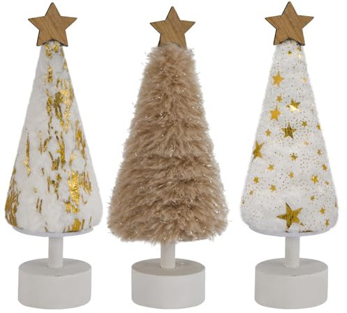 Weihnachtsdekorationen Indoor 3 x hölzerner Weihnachtsbaum mit Plüsch Weihnachtsdekorationen für Haus Bauernhaus Rustikale glänzende Zeichen Regal Mantel Kamin Tisch Fensterbank Party Dekor Geschenk