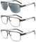 MODFANS Un Pack de 3 Gafas de Lectura Hombre Anti Luz Azul,Rectangular Metal Acero Inoxidable,Lente Clara,Vision Clara,Ligeras Comodas,Colores Mezclados