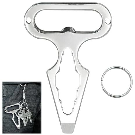 4 en 1 Outil Clé Multifonction Porte Clés en Acier Inoxydable, Porte-Clés Pratique avec Décapsuleur, Tournevis et Mousqueton pour Activités de Plein Air