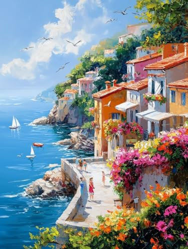 CICISTORY Peinture par Numéros pour Adultes - Kit DIY sur Toile - Mer Acrylique Aquarelle 40x50cm sans Cadre
