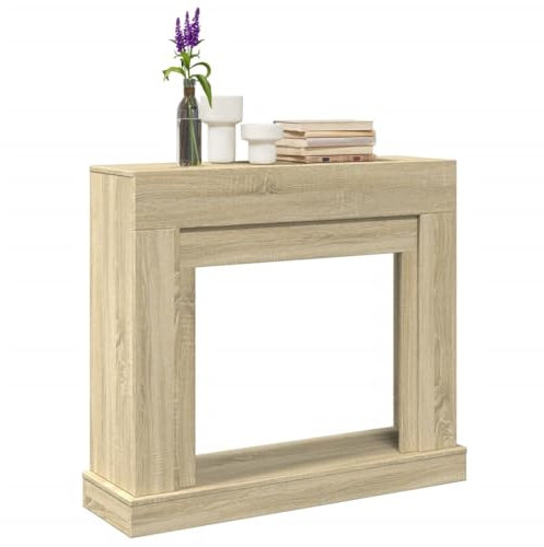 Homgoday Kaminumrandung Kaminverkleidung Kaminkonsole Deko Kaminrahmen Kamingehäuse Dekokamin Wohndekoration Kaminsims Dekokamin für Wohnzimmer Sonoma-Eiche 100x30x87,5 cm Holzwerkstoff