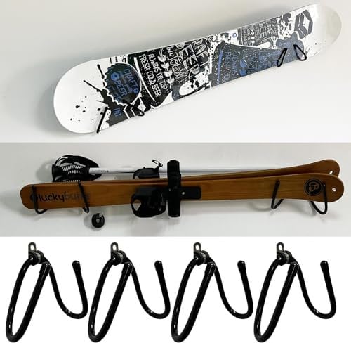 4 Pack Wall Mount Snowboard Storage Rack, Universal Design, Non-Slip Storage, Wall Mounted Ski Organizer Rack for Any Ski Boot, Ski Poles, Goggles, Gloves, Helmet and More for Garage Basement