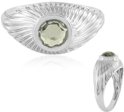 Cavill Grüner Amethyst Ring 0,9 ct 925 Sterling Silber Eleganter Damenring mit rundem Fancy Schliff in Hellgrün, moderner Edelsteinschmuck aus Brasilien