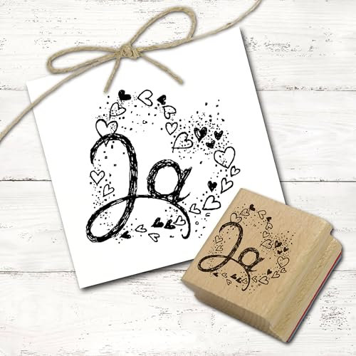 Dekolando Motivstempel Ja Herz - Liebe Stempel Hochzeit Holzstempel Verlobung - Abdruck 48 x 48 mm