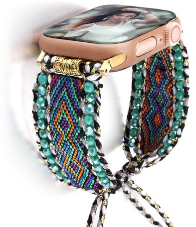 CHARMINGO Boho Nylon Bands Compatible with Apple Watch Band 38 mm 40 mm 41 mm 42 mm 44 mm 45 mm 46 mm 49 mm Women, Adjustable Woven Bracelet Beaded Strap for iWatch Band SE Ultra 2 Series 10 9 8 7 6 5