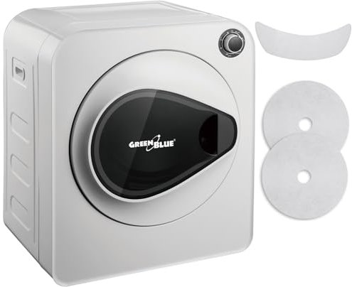 Green Blue GB405 Secadora de Ropa hasta 3kg | Secadora Eléctrica 830W de Evacuación | Independiente o de Pared Cinco Programas de Secado (Secadora GB405 + 1x Filtro)