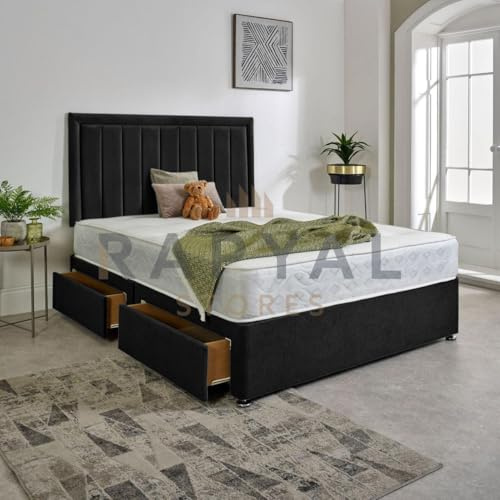 Divan Bed Superstore Luxe Plush Divan Bed + Memory Sprung Mattress + 24” Headboard (Black, Double, No Drawers)