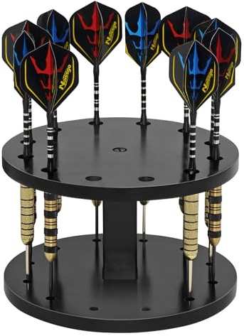 Naissgo Wooden Dart Holder Stand for Desk or Shelf – Holds 12 Fully Assembled Steel or Soft Tip Darts – Compact Tabletop Display Rack for Dart Storage and Organization