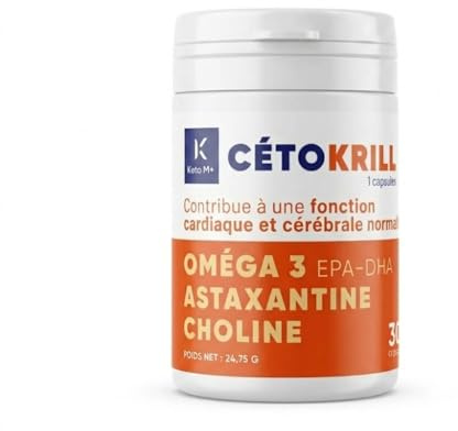 CETOKRILL® Huile de Krill 590 mg – Oméga-3 EPA DHA, Phospholipides, Choline & Astaxanthine – Cerveau, Cœur & Vision – 30 Capsules – Made in France