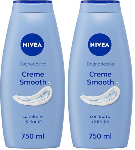NIVEA Bagnodoccia Creme Smooth 750 ml, Bagnoschiuma in crema detergente e vellutante, Crema docciaschiuma arricchita con Burro di Karité, Vitamine C, E e Oli Nutrienti dal profumo delicato