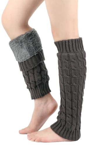 Edhomenn Womens Fleece Lined Leg Warmer Warm Cable Knit Leg Socks Ladies Chunky Leg Warmers for Autumn Winter Fashion,Dance,Party Sports and Yoga (02 Dark Grey, One Size)