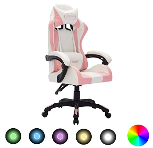 Generico Sedia da Gaming con Luci a LED RGB Rosa e Nera in Similpelle,Sedie da Ufficio