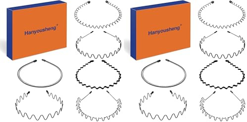 Hanyousheng 6 Pcs Serre Tete en Métal, Bandeaux Ondulés Élastique, Multi-style Noir Antidérapant Métal Cerceau de Serre Tete, pour la Maison, L'extérieur, Le Sport et le Yoga (Lot de 2)