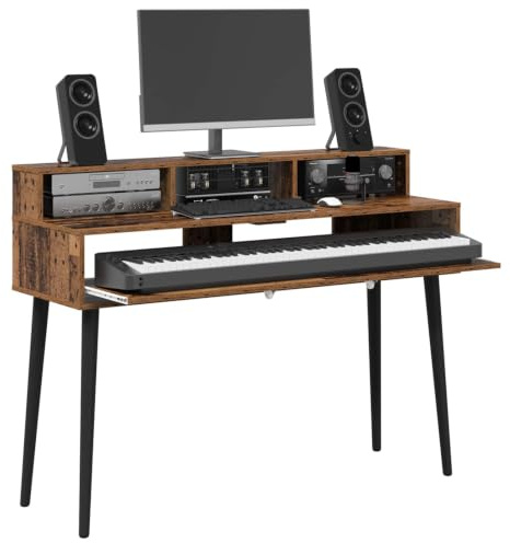 vidaXL Scrivania da studio in legno antico 152 x 42,5 x 36 cm, scrivania moderna, comoda area musicale, mobile tastiera in legno, impostazione minimalista per la camera da letto
