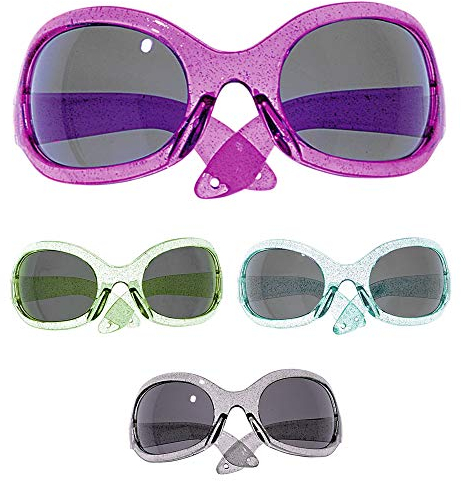 Widmann 6743A - Space Brille, 4-fach sortiert, Grün, Lila, Silber, Blau, Glitzer, Alien Brille, 60er Jahre, Disco, Karneval, Mottoparty